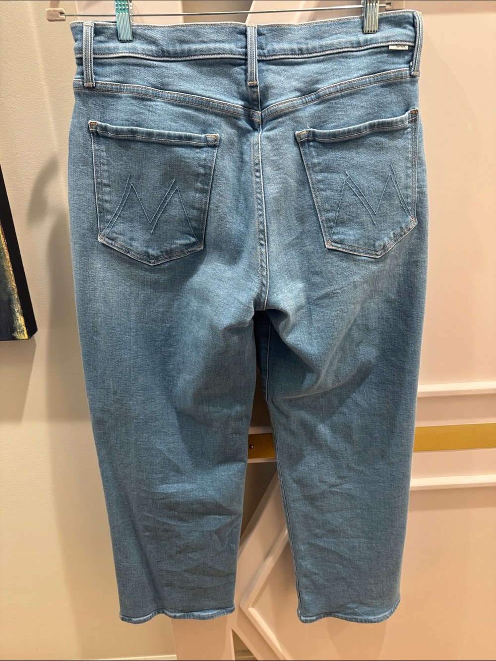 MOTHER Light Blue Ankle Crop Jeans with Signature Pocket Stitching